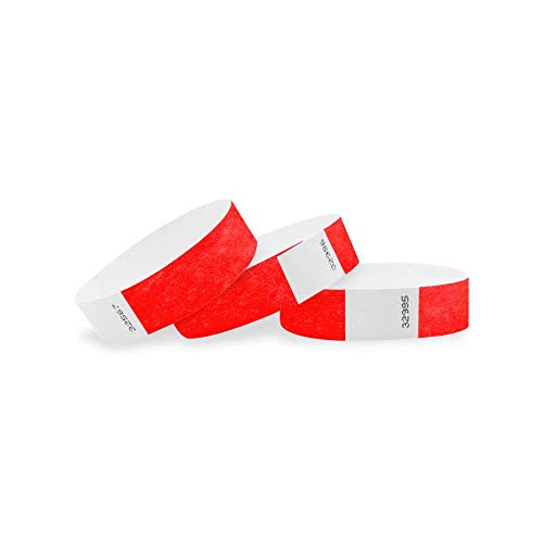 WristCo 3/4" Tyvek Wristbands | Lightweight | Durable | Waterproof | Great for Events and Screening | Neon Red | 1,000 Paper Wristbands