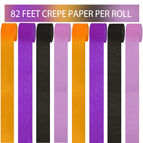 8 Rolls Halloween Crepe Paper Streamers Roll Halloween Theme Hanging Party Halloween Crepe Paper Crafts Decorations Orange Purple Black Backdrops for Birthday Halloween Party Decorations Supplies