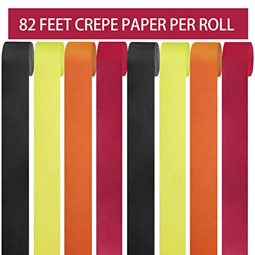 Crepe Paper Streamer Rolls Hanging Party Decoration Including Rose Red, Yellow,Orange, Black Fall Crepe Streamers for Thanksgiving Fall Autumn Wedding Baby Bridal Shower Birthday Supplies(8 Rolls)