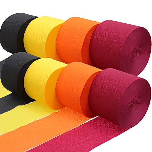 Crepe Paper Streamer Rolls Hanging Party Decoration Including Rose Red, Yellow,Orange, Black Fall Crepe Streamers for Thanksgiving Fall Autumn Wedding Baby Bridal Shower Birthday Supplies(8 Rolls)
