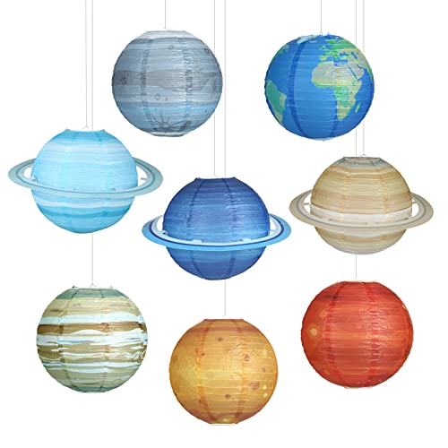 Fontien 8 PCS Planet Paper Lanterns, 12 Inch Outer Space Party Decorations, Solar System Planets Lantern for Kids Space Theme Party Birthday Room Decorations