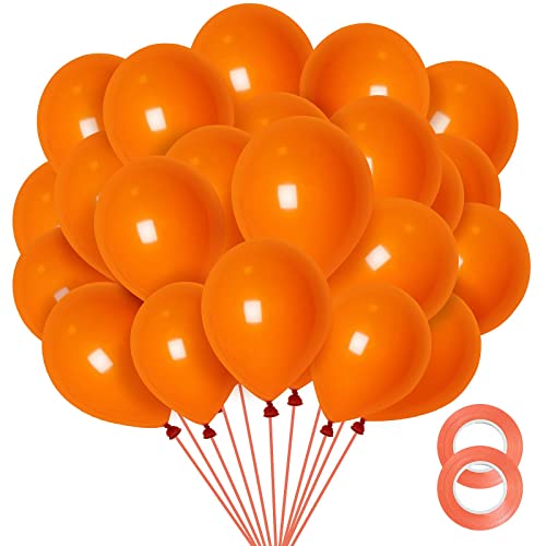 Orange Balloons 12 inch, 100 Pack Burnt Orange Latex Balloons Helium Quality for Halloween Birthday Wedding Baby Shower Party Decorations (with Orange Ribbon)