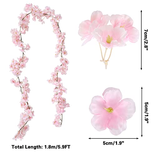CEWOR 6pcs Artificial Cherry Blossom Flower Vines Faux Flowers for Outdoors Hanging Silk Flowers Garland for Wedding Party Home Japanese Kawaii Decor
