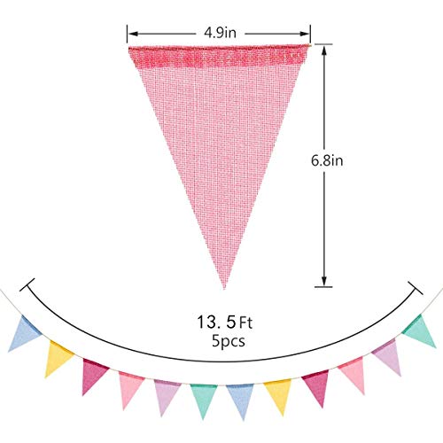 60 Flags Imitated Burlap Pennant Banner - Multicolor Fabric Triangle Rainbow Flag Bunting for Summer Party and Festival Classroom Hanging Decoration (A)
