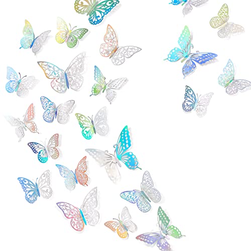72 Pcs Butterfly Wall Decor Stickers, 3 Sizes 6 Styles Butterfly Decorations, 3D Butterfly Party Decorations/Birthday Decorations/Cake Decorations, Laser Butterflies for Wall Decor Room Decor