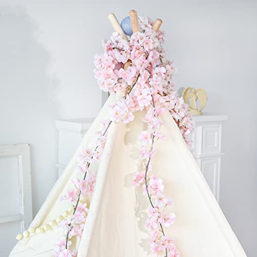 CEWOR 6pcs Artificial Cherry Blossom Flower Vines Faux Flowers for Outdoors Hanging Silk Flowers Garland for Wedding Party Home Japanese Kawaii Decor