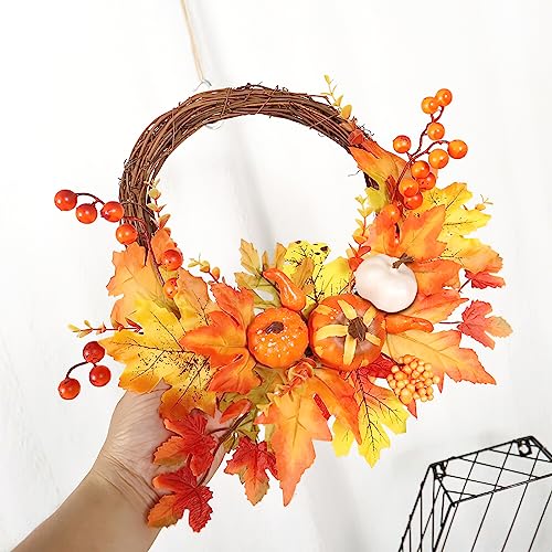 DomeStar 36PCS Mini Pumpkins for Decoration, White and Orange Assorted Mini Pumpkins Crafts with Faux Maple Leaves Foam Pumpkins for Fall Wedding Thanksgiving Table Centerpieces Decor