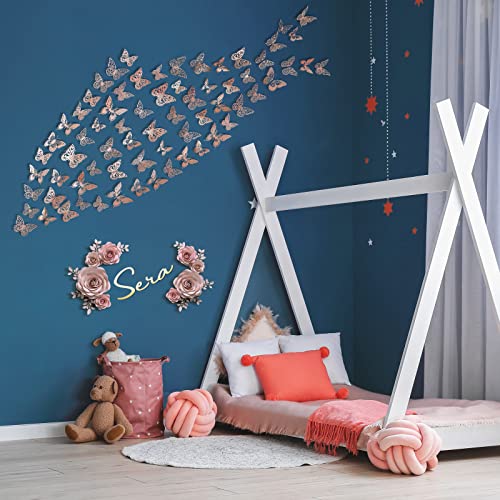 72 Pcs Rose Gold Butterfly Wall Decor, Butterfly Decorations, 3 Sizes 6 Styles, 3D Butterfly Party Decorations/Birthday Decorations/Cake Decorations, mariposas decorativas para Fiesta Room Decor