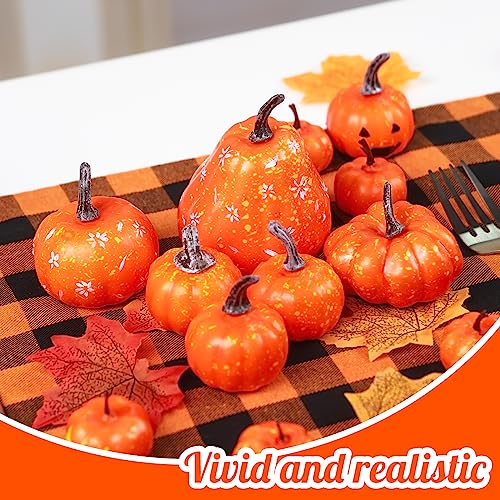 HAKACC 18PCS Artificial Pumpkins, Decorative Pumpkins Assorted Sizes Small Orange Foam Pumpkins for Halloween Thanksgiving Farmhouse Table Decor