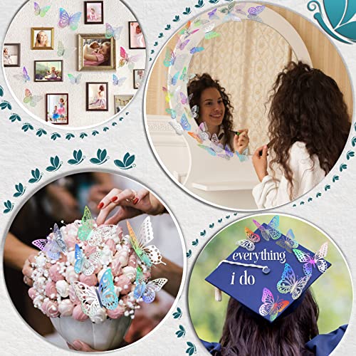 72 Pcs Butterfly Wall Decor Stickers, 3 Sizes 6 Styles Butterfly Decorations, 3D Butterfly Party Decorations/Birthday Decorations/Cake Decorations, Laser Butterflies for Wall Decor Room Decor