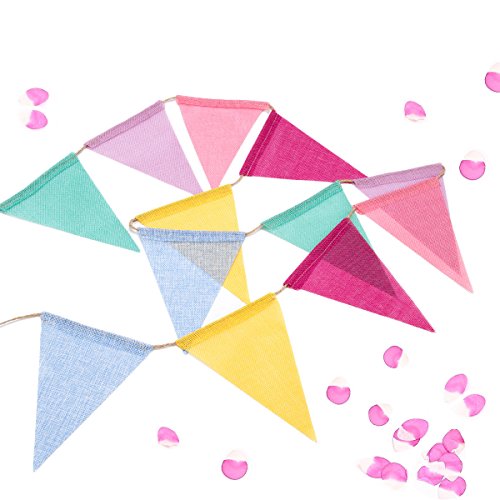 60 Flags Imitated Burlap Pennant Banner - Multicolor Fabric Triangle Rainbow Flag Bunting for Summer Party and Festival Classroom Hanging Decoration (A)