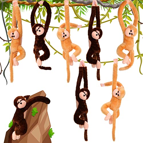 Chivao 8 Packs Stuffed Monkey Hanging Monkey Stuffed Animal Monkey Plush Toy with Hook and Loop Fasteners Hands 20 Inch Large Stuffed Animal Monkey for Adults Gifts Decors (Brown, Khaki)