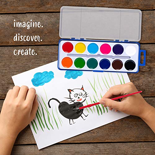 Neliblu Water Color Paint Set for Kids - Bulk Watercolor Paint Set of 24 - Washable Watercolor Paints in 12 Colors - Ideal Fun and Learning Tool for Kids at Home and School - Paintbrush Included