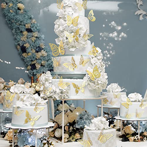 72 Pcs Butterfly Wall Decor Stickers, 6 Styles Gold Butterfly Decorations, 3 Sizes 3D Butterfly Party Decorations/Birthday Decorations/Cake Decorations, Gold Butterflies for Gold Wall Decor Room Decor