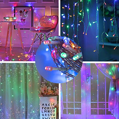 MAGGIFT 304 LED Curtain String Lights, 9.8 x 9.8 ft, Christmas Window Fairy RGB Color Changing Light 8 Modes & Remote, Backdrop for Indoor Outdoor Bedroom Wedding Decoration, Warm White & Multicolor