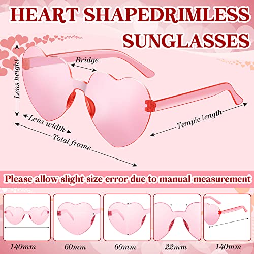 AOOFFIV 24 PCS Heart Shape Sunglasses Rimless Transparent Candy Color Heart Glasses Love Eyewear Party Favors (ren+pink)