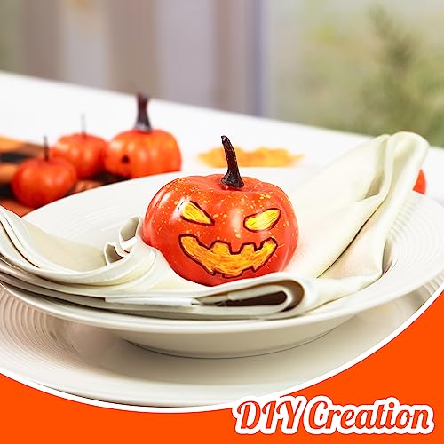 HAKACC 18PCS Artificial Pumpkins, Decorative Pumpkins Assorted Sizes Small Orange Foam Pumpkins for Halloween Thanksgiving Farmhouse Table Decor