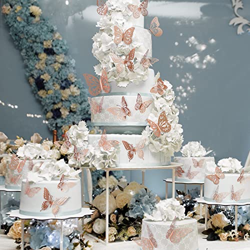72 Pcs Rose Gold Butterfly Wall Decor, Butterfly Decorations, 3 Sizes 6 Styles, 3D Butterfly Party Decorations/Birthday Decorations/Cake Decorations, mariposas decorativas para Fiesta Room Decor