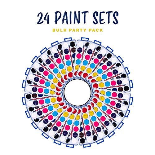 Neliblu Water Color Paint Set for Kids - Bulk Watercolor Paint Set of 24 - Washable Watercolor Paints in 12 Colors - Ideal Fun and Learning Tool for Kids at Home and School - Paintbrush Included