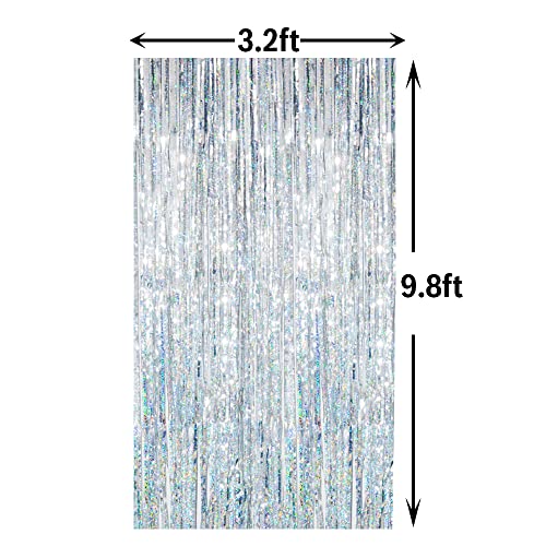 GOER 3.2 ft x 9.8 ft Metallic Tinsel Foil Fringe Curtains for Party Photo Backdrop Wedding Decor (1 Pack, Shiny Silver)