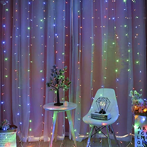 MAGGIFT 304 LED Curtain String Lights, 9.8 x 9.8 ft, Christmas Window Fairy RGB Color Changing Light 8 Modes & Remote, Backdrop for Indoor Outdoor Bedroom Wedding Decoration, Warm White & Multicolor