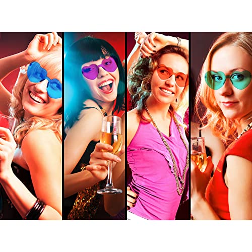 AOOFFIV 24 PCS Heart Shape Sunglasses Rimless Transparent Candy Color Heart Glasses Love Eyewear Party Favors (ren+pink)
