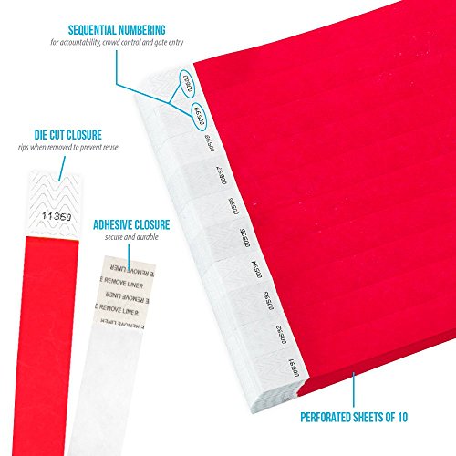 WristCo 3/4" Tyvek Wristbands | Lightweight | Durable | Waterproof | Great for Events and Screening | Neon Red | 1,000 Paper Wristbands