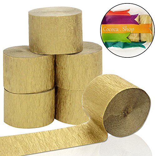 Coceca 6 Rolls 492ft Gold Crepe Paper Streamers for Birthday Party Wedding Festival Party Decorations