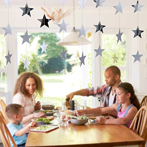 Patelai Glitter Star Garland Banner Decoration, 130 Feet Bright Gold Star Hanging Bunting Banner Backdrop for Engagement Wedding Baby Shower Birthday Christmas Decor (Silver)