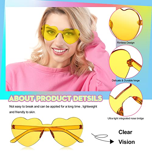 AOOFFIV 24 PCS Heart Shape Sunglasses Rimless Transparent Candy Color Heart Glasses Love Eyewear Party Favors (ren+pink)