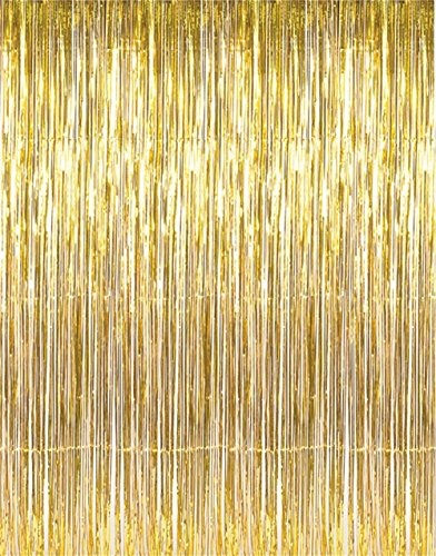 GOER 3.2 ft x 9.8 ft Metallic Tinsel Foil Fringe Curtains for Party Photo Backdrop Wedding Decor (1 Pack, Gold)