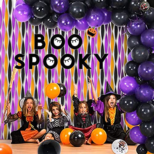 8 Rolls Halloween Crepe Paper Streamers Roll Halloween Theme Hanging Party Halloween Crepe Paper Crafts Decorations Orange Purple Black Backdrops for Birthday Halloween Party Decorations Supplies