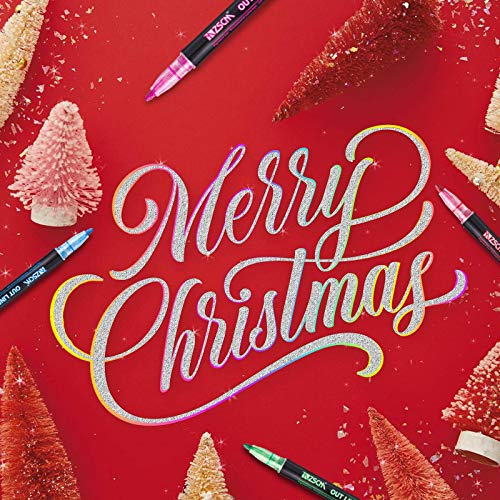 ZSCM Super Squiggles Outline Metallic Markers Pens, Double Line Paint Markers Pens, for Christmas Greeting Cards, DIY Photo Album, Scrapbook Crafts, Metal, Ceramic, Glass, Christmas Decor (12 Colors)