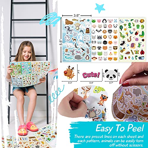 Sinceroduct Animal Stickers Assortment Set, 8 Sheets (1800+ Count), 16 Themes Collection for Kids, Children, Teacher, Parent, Grandparent, School