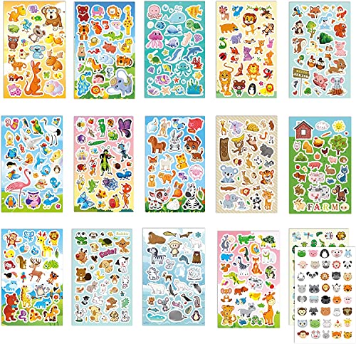 Sinceroduct Animal Stickers Assortment Set, 8 Sheets (1800+ Count), 16 Themes Collection for Kids, Children, Teacher, Parent, Grandparent, School