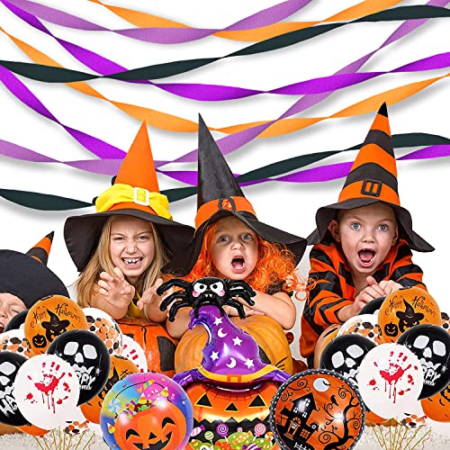 8 Rolls Halloween Crepe Paper Streamers Roll Halloween Theme Hanging Party Halloween Crepe Paper Crafts Decorations Orange Purple Black Backdrops for Birthday Halloween Party Decorations Supplies