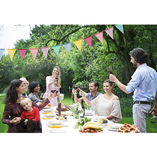 60 Flags Imitated Burlap Pennant Banner - Multicolor Fabric Triangle Rainbow Flag Bunting for Summer Party and Festival Classroom Hanging Decoration (A)