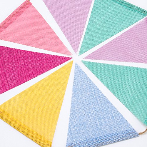 60 Flags Imitated Burlap Pennant Banner - Multicolor Fabric Triangle Rainbow Flag Bunting for Summer Party and Festival Classroom Hanging Decoration (A)
