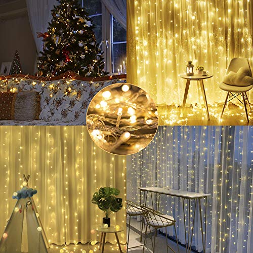 MAGGIFT 304 LED Curtain String Lights, 9.8 x 9.8 ft, Christmas Window Fairy RGB Color Changing Light 8 Modes & Remote, Backdrop for Indoor Outdoor Bedroom Wedding Decoration, Warm White & Multicolor