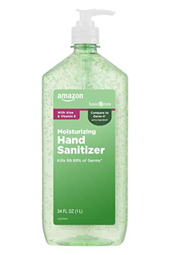 Amazon Basic Care - Aloe Hand Sanitizer 62%, 34 Fluid Ounce (Pack of 4)