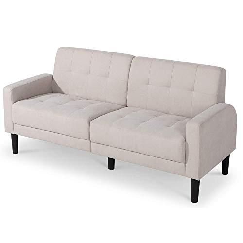 Vongrasig 63" Small Modern Loveseat Couch, Mid-Century Low Back Fabric 2-Seat Sofa Couch Love Seat for Bedroom, Office, Apartment, Dorm, Studio and Small Space (Beige)