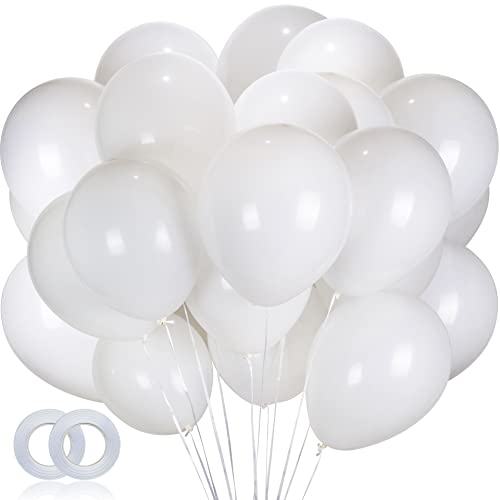 100pcs White Balloons, 12 inch White Latex Party Balloons Helium Quality for Party Decoration Like Birthday Party, Baby Shower,Wedding, Halloween or Christmas Party (with White Ribbon)…