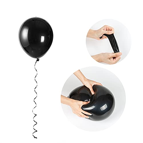 100pcs Black Balloons, 12 inch Black Latex Party Balloons Helium Quality for Party Decoration Like Birthday Party, Baby Shower,Wedding, Halloween or Christmas Party (with Black Ribbon)…