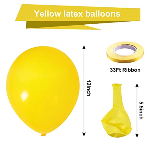 Bezente Yellow Balloons Latex Party Balloons - 100 Pack 12 inch Round Helium Yellow Balloons for Birthday Sunflower Party Decorations