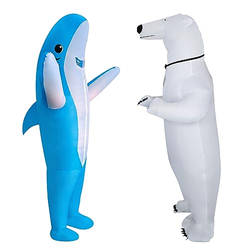 DeHasion 2 Packs Inflatable Shark/Polar Bear Costume Halloween Inflatable Costume for Adult/Halloween/Holiday (Shark/Polar Bear)