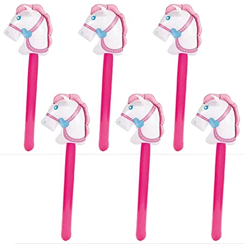 6PCS Inflatable Stick Horse Balloons Party Supplies Decoration -37 Inch Cowboy/Cowgirl Birthday Party Favors (Pink)