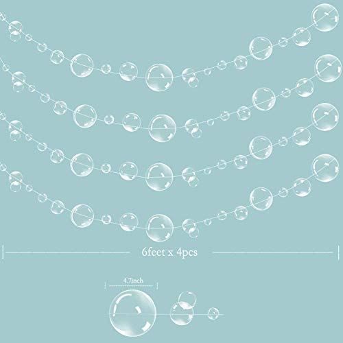 4 String Under the Sea White Bubble Garlands for Little Mermaid Party Decorations 2D Bubble Coutout Garland Hanging Bubbles Streamer Pool Ocean Underwater Kids Birthday Baby Shower Bday Party Supplies