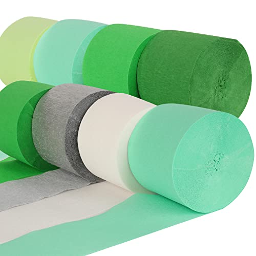 Green Crepe Paper Streamer Rolls Hanging Party Decoration 8 Rolls Green Party Streamer for Various Birthday Wedding Festival Party Decorations Summer Forest Backdrops Decor