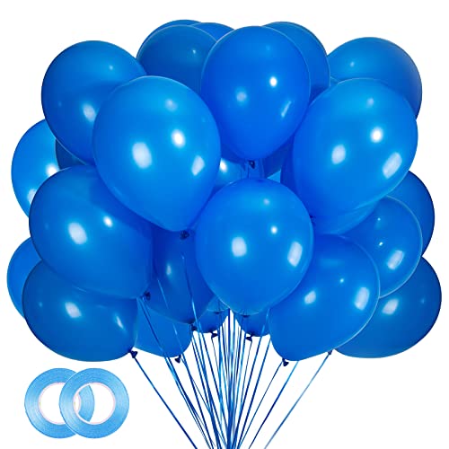 100pcs Royal Blue Balloons, 12 inch Royal BlueLatex Party Balloons Helium Quality for Party Decoration Like Birthday Party, Baby Shower,Wedding, Halloween or Christmas Party (with Blue Ribbon)…