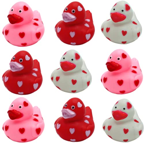 4E's Novelty Valentines Day Rubber Ducks (24 Pack) Heart Themed Duckies, Class Valentines Day Gifts for Kids Bulk, Valentines Day Party Favors Classroom Exchange Prizes for Kids Class